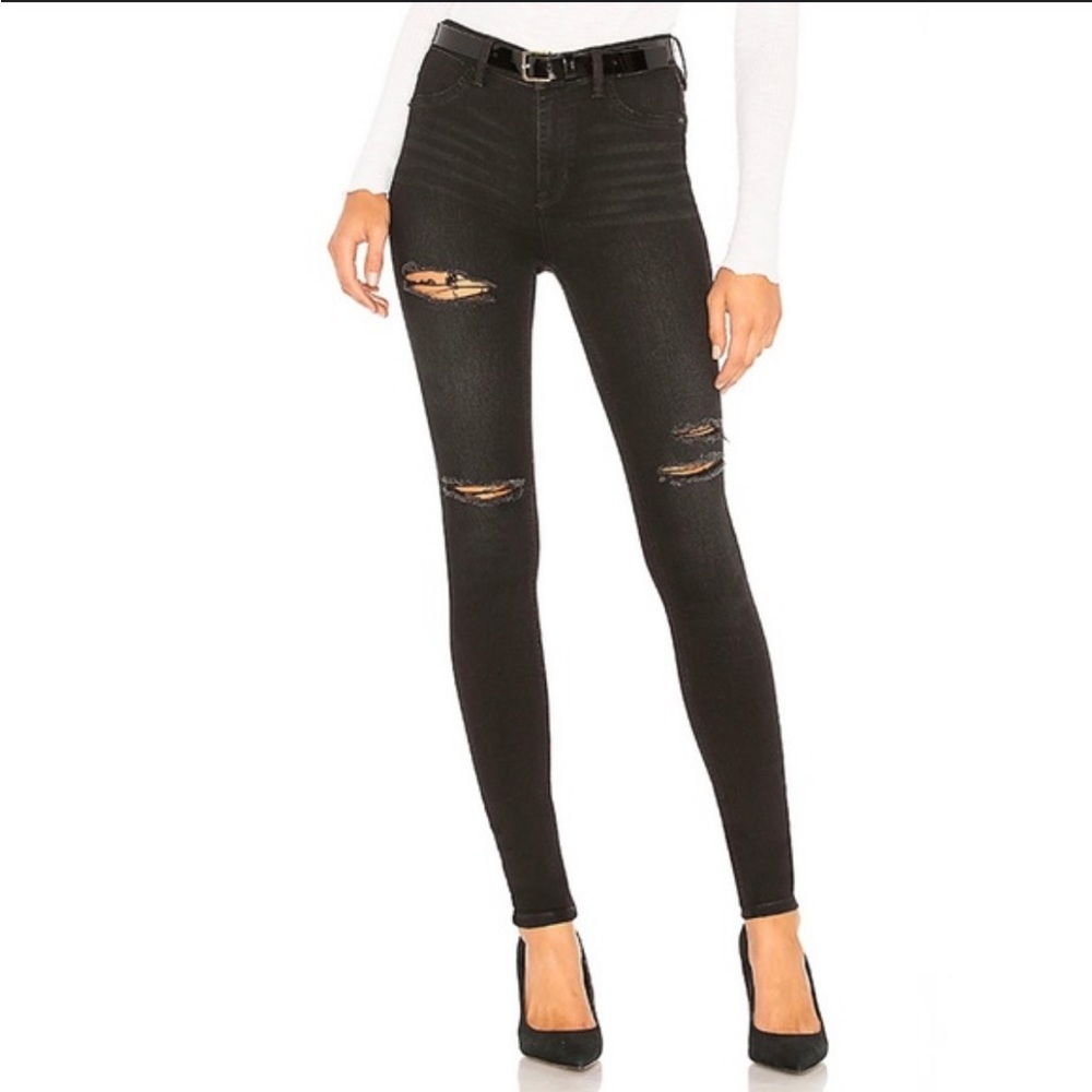 Free People Distressed Black Skinny Jeans 30